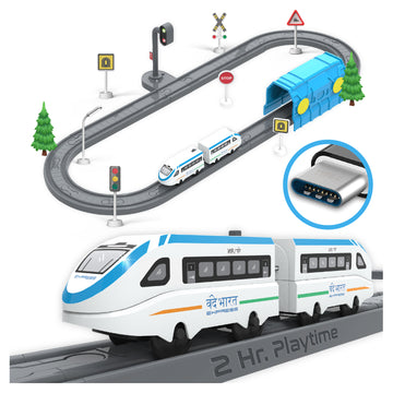 🚂 BOOGYWOOGY BHARAT Express: TYPE-C Rechargeable Engine | Train Set for Kids 3 Years+ with Magnetic Tracks - 49 Pieces