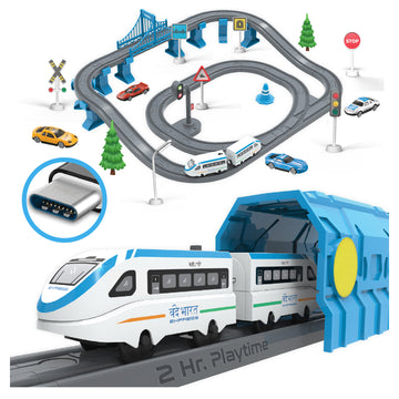 🚂 BOOGYWOOGY BHARAT Express: TYPE-C Rechargeable Engine | Train Set for Kids 3 Years+ with Magnetic Tracks - 77 Pieces