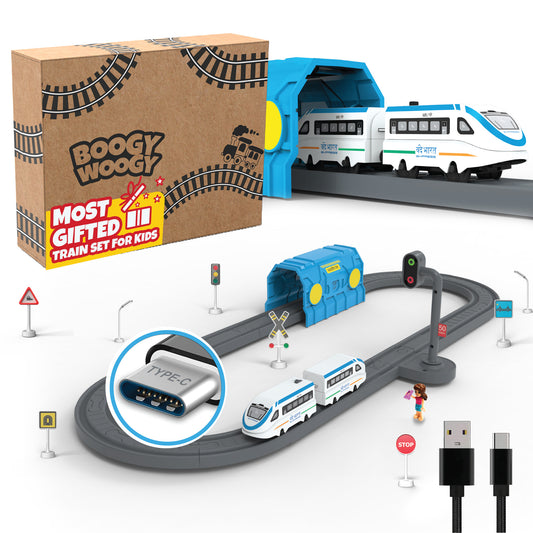 🚂 BOOGYWOOGY BHARAT Express: TYPE-C Rechargeable Engine | Train Set for Kids 3 Years+ with Magnetic Tracks - 49 Pieces