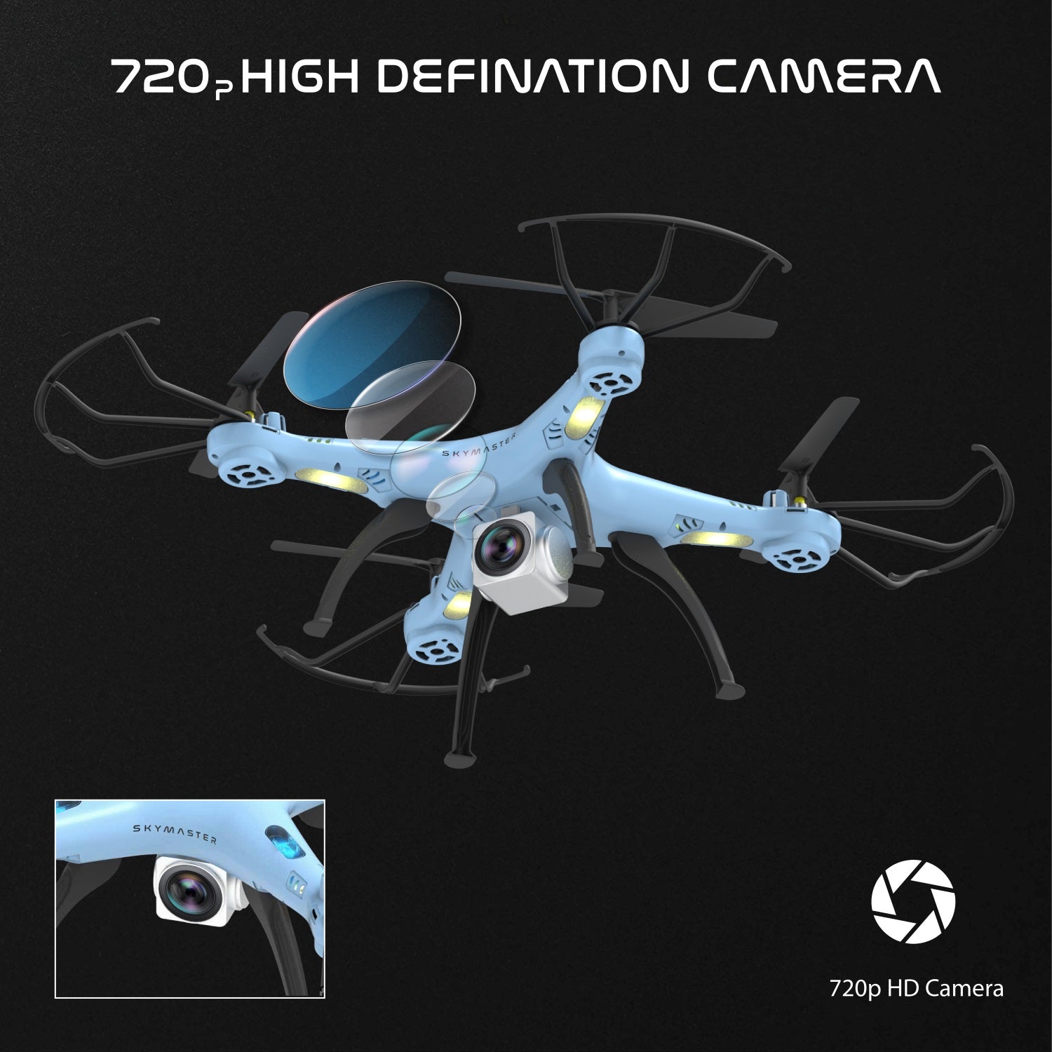 Quadcopter drone with camera 720p HD Camera.
