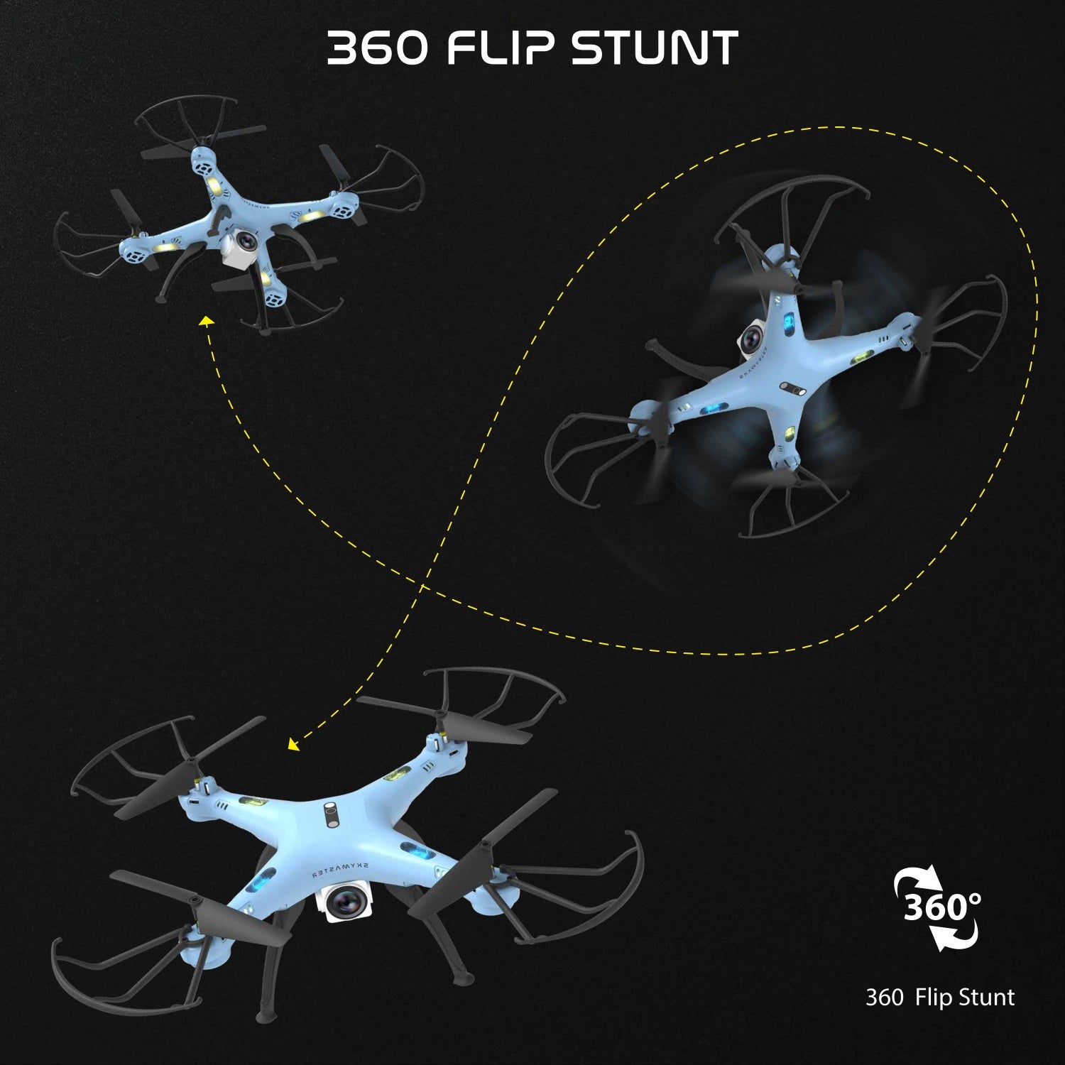 3D Flip and stunts. Easy to use. one-key-take-off and one-key-return. One-key-landing