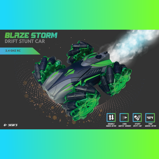 BLAZESTORM STUNT DRIFT RC CAR WITH COOL WATER SMOKER WITH RECHARGABLE BATTERY - Green