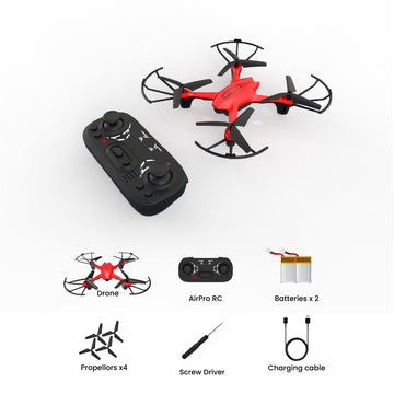Airpro Altitude Hold Drone with Double Rechargeable Battery, 360° Flip, One-Key Return, Headless Mode, 2.4 GHz Remote Control – Toy Drone for Kids & Beginners - Red