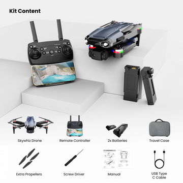 ELECTROBOTIC Skywhiz Drone with Camera | Foldable Design with Brushless Motors, Smart Altitude Hold & 2 Batteries | App + Remote Control for Kids, Teens & Adults | Travel Case + Full Kit Included