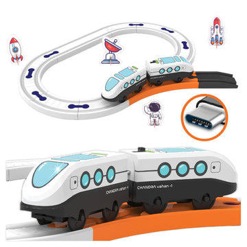 BOOGYWOOGY Space-Themed Train Set | 33-Piece Battery-Operated Magnetic Train Toy with Lights & Sounds | DIY Educational Railway Track Set for Kids 3+ | Fun Space Train Toy | Made in India
