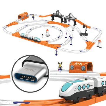 BOOGYWOOGY Space-Themed Train Set 135 Pieces | TYPE C Rechargeable Engine | Magnetic Train Toys with Lights Sounds | DIY Educational Railway Track Set | Gift for Kids