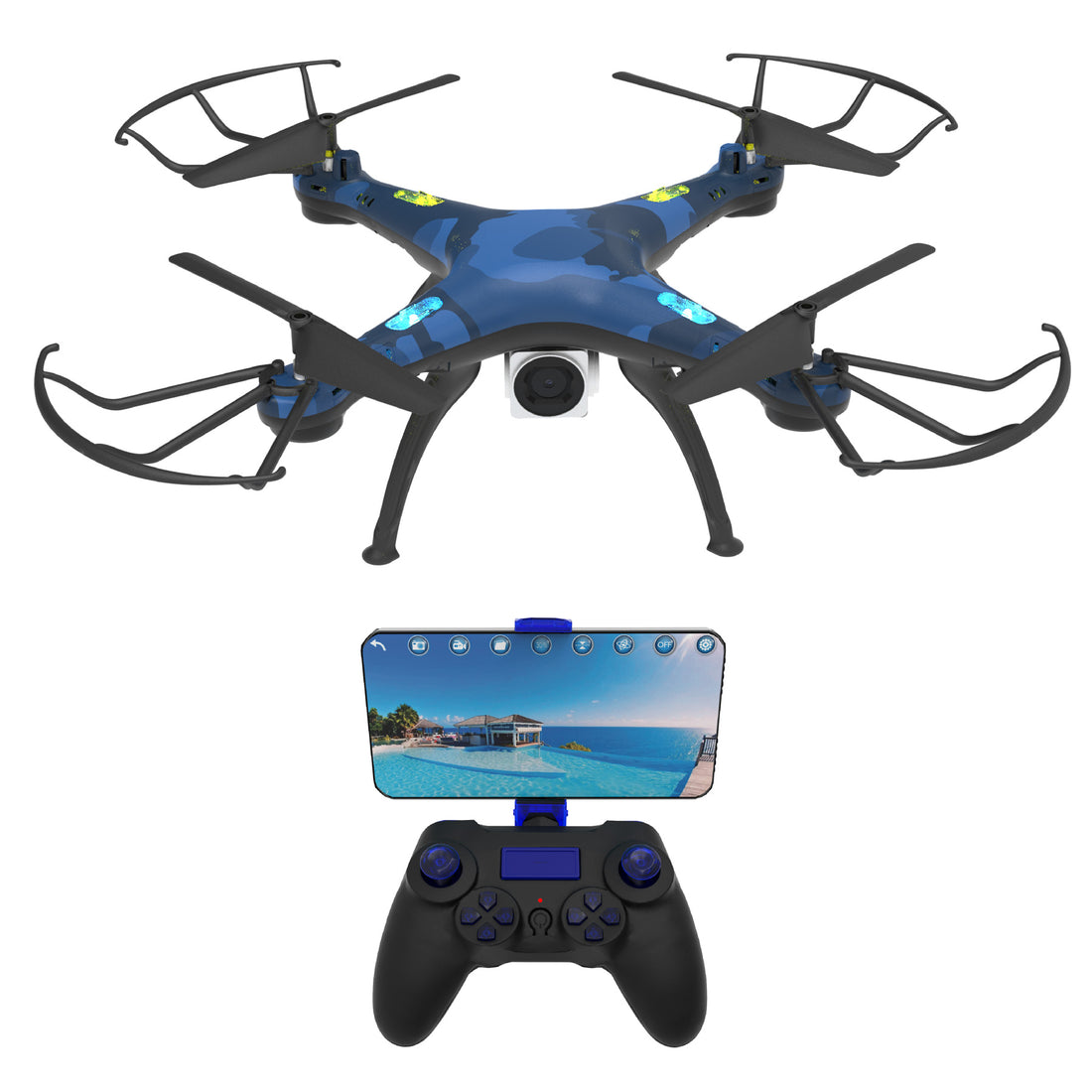Skyjet Pro Mini RC Drone with 720p HD Camera – 4 Batteries, 360° Flip Quadcopter, LED Lights, One-Key Return | Beginner & Kids Camera Drone | Long-Flight Remote Control DIY Drone (blue)