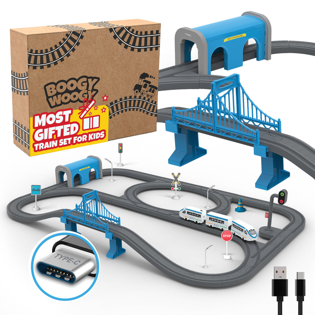 🚂 BOOGYWOOGY BHARAT Express: TYPE-C Rechargeable Engine | Train Set for Kids 3 Years+ with Magnetic Tracks - 91 Pieces