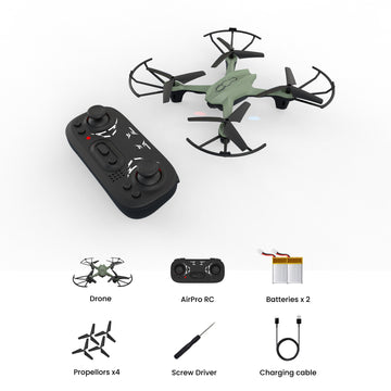 Airpro Altitude Hold Drone with Double Rechargeable Battery, 360° Flip, One-Key Return, Headless Mode, 2.4 GHz Remote Control – Toy Drone for Kids & Beginners - Green