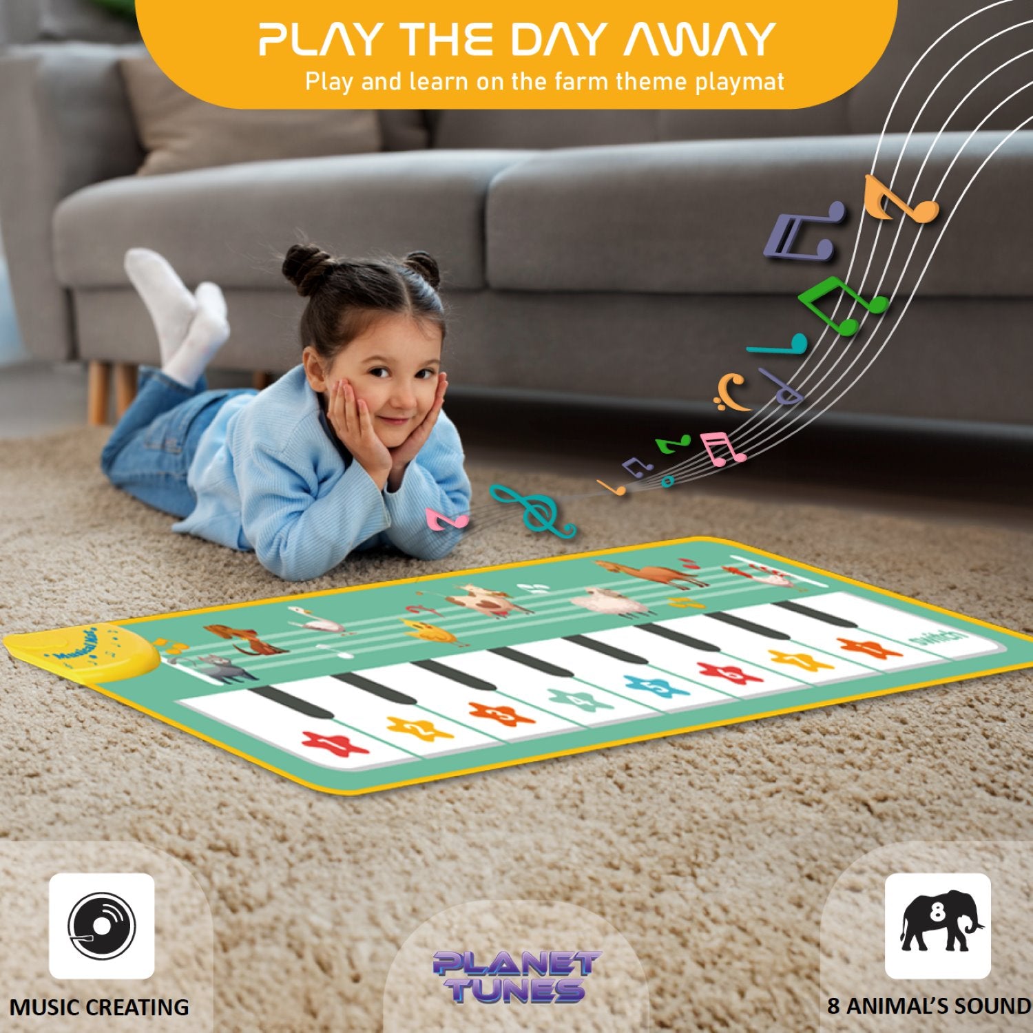 PLANETTUNES 3 in 1 Rock N Roll Piano Playmat for Kids 3 Years+