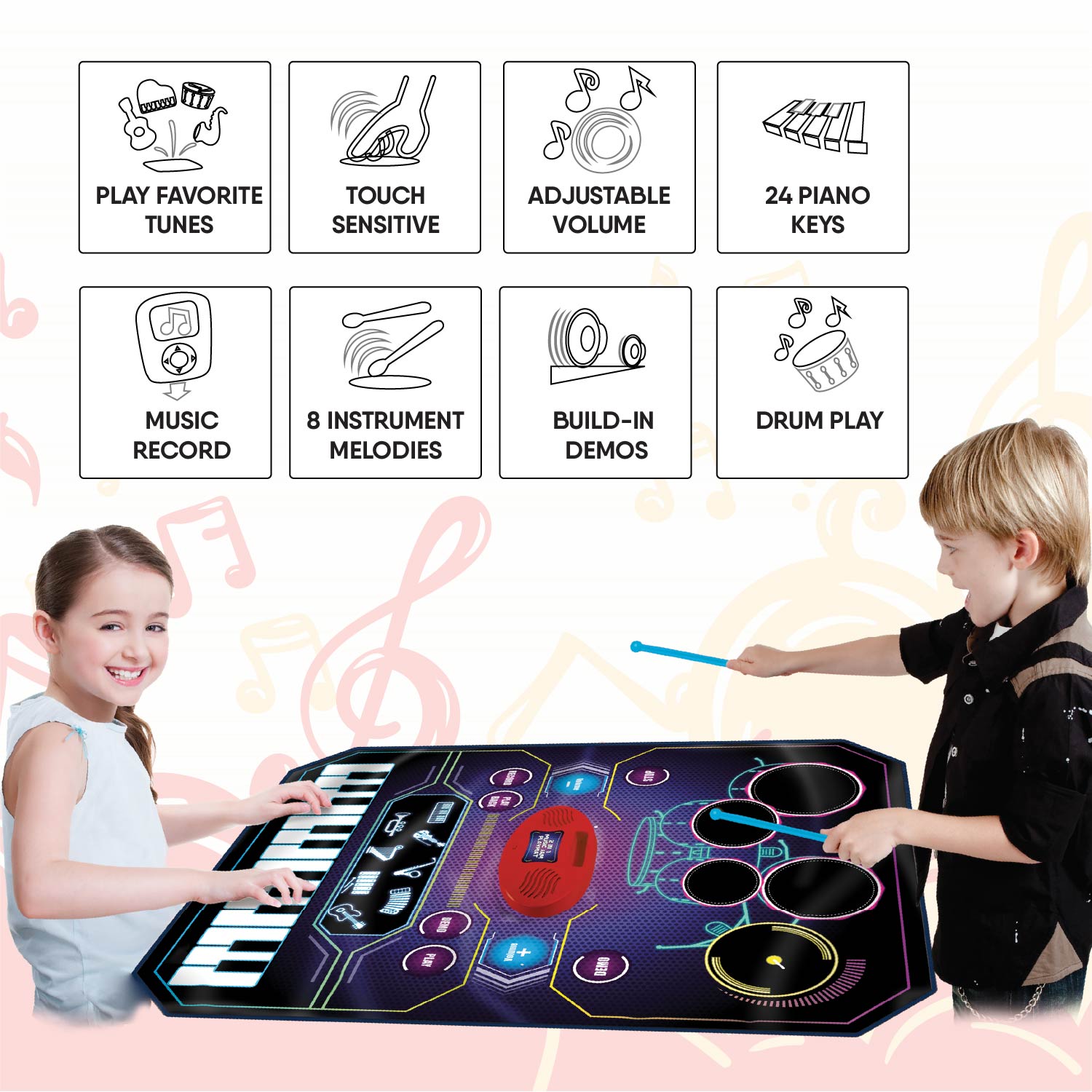 2-in-1 Musical Playmat for Kids Age 3 Years and Above | Piano Drum Mul