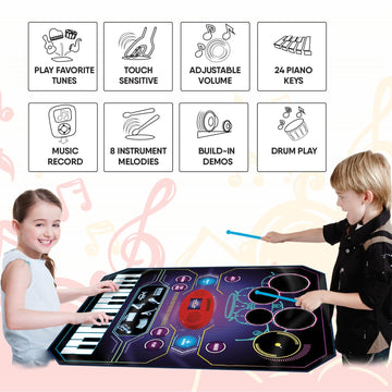 2-in-1 Musical Playmat for Kids Age 3 Years and Above | Piano Drum Multi-Color Floor Playmat
