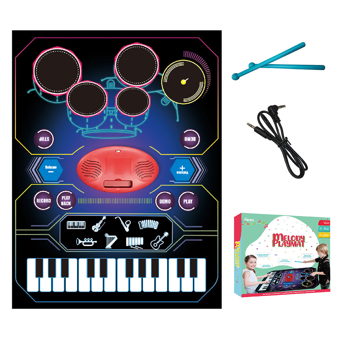 2-in-1 Musical Playmat for Kids Age 3 Years and Above | Piano Drum Multi-Color Floor Playmat