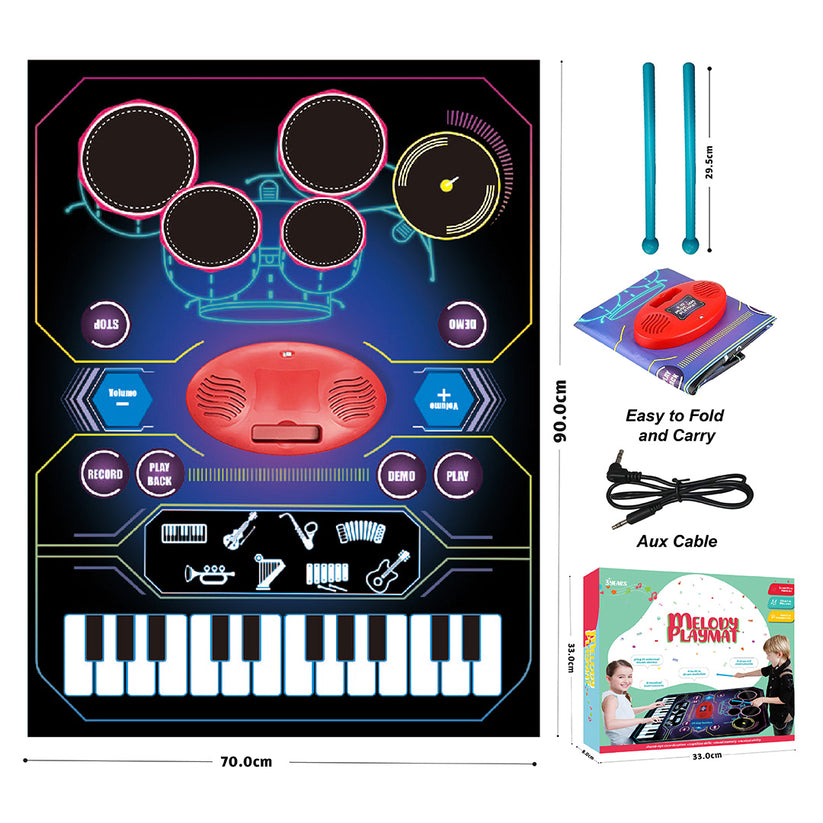 2-in-1 Musical Playmat for Kids Age 3 Years and Above | Piano Drum Mul