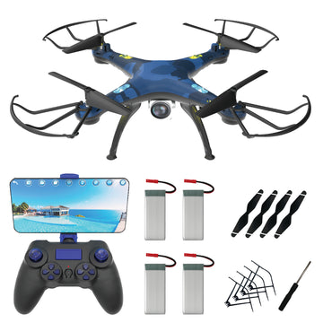 Skyjet Pro Mini RC Drone with 720p HD Camera – 4 Batteries, 360° Flip Quadcopter, LED Lights, One-Key Return | Beginner & Kids Camera Drone | Long-Flight Remote Control DIY Drone (Army Green)