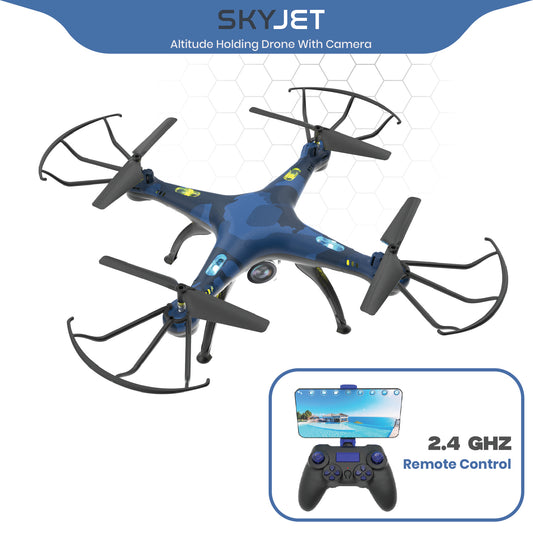 Skyjet Pro Mini RC Drone with 720p HD Camera – 4 Batteries, 360° Flip Quadcopter, LED Lights, One-Key Return | Beginner & Kids Camera Drone | Long-Flight Remote Control DIY Drone (Army Green)