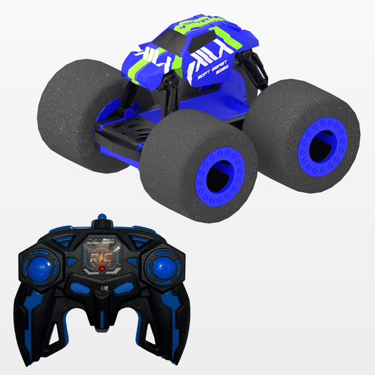 SOFT BEAST | Super Soft Stunt Shot Indoor Remote Control Car with Soft Wheels | Durable Design Damage-Free Fun! Toys for Kids - Blue