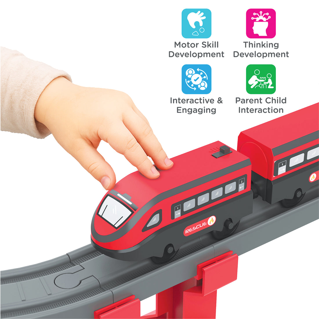 NEW 2025 Rescue Train Toy Set for Kids – Magnetic Tracks with Tunnel, Signs, Lights & Battery Train – Motor Skills & STEM Learning Toy for Boys & Girls Ages 3+