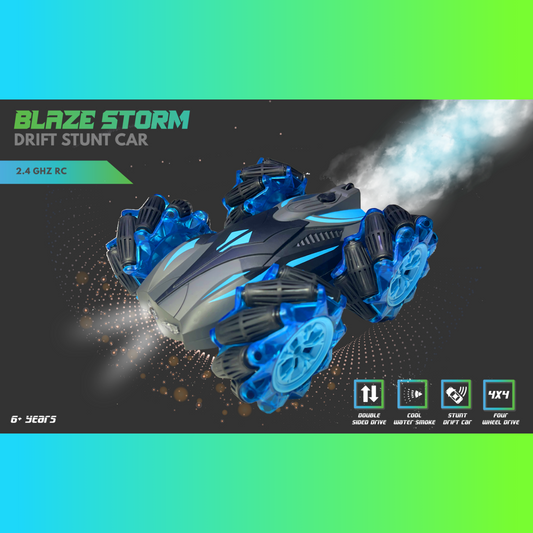 BLAZESTORM STUNT DRIFT RC CAR WITH COOL WATER SMOKER WITH RECHARGABLE BATTERY - Blue